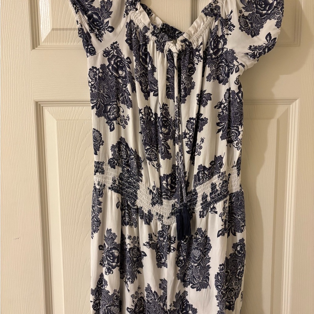 J for Justify White and Blue Floral Jumpsuit with Fitted Bodice XL